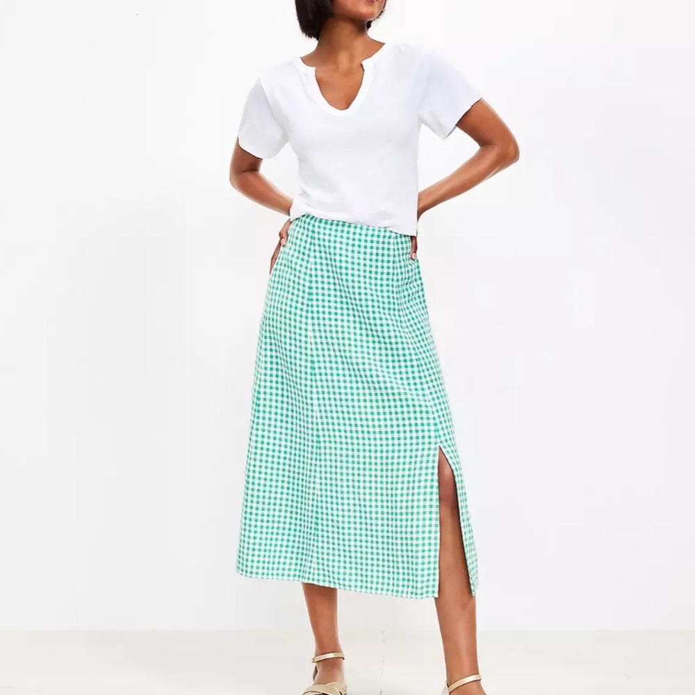 Loft gingham midi skirt